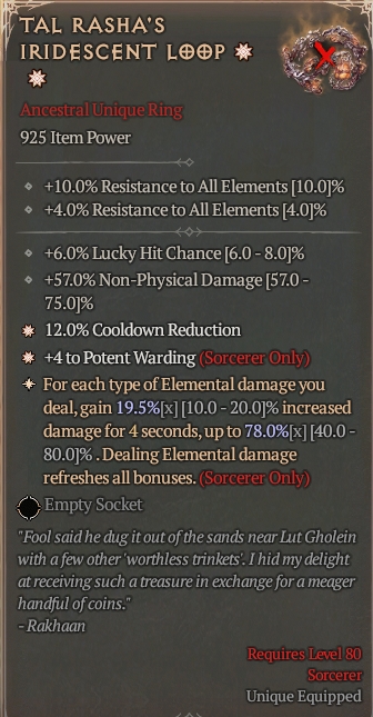Diablo 4 [Season 5 Softcore] Ring - TAL RASHA'S IRIDESCENT LOOP