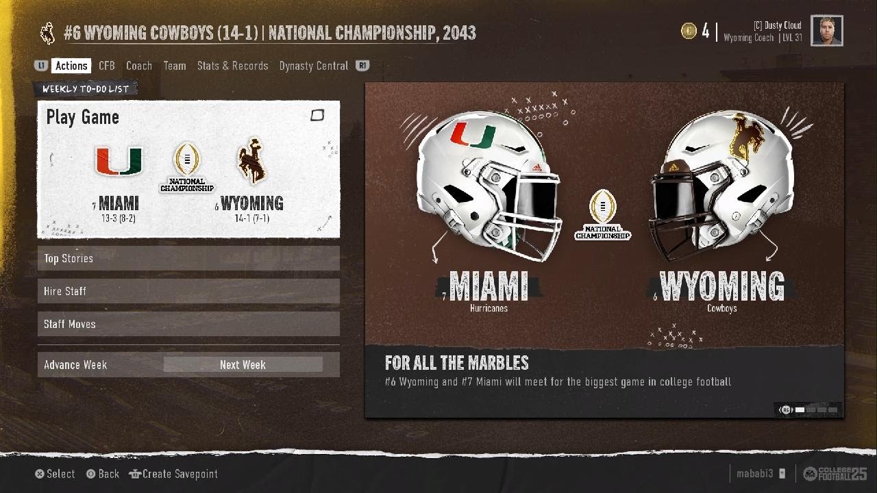 College Football 25 National Championship: Wyoming vs. Miami