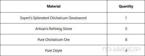 The Artisan's Orichalcum Greatsword requires the following materials