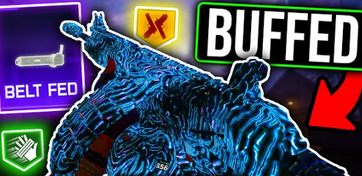 Call of Duty Black Ops 7 Zombies gameplay showing a Belt-Fed LMG firing continuously during a high-round test.