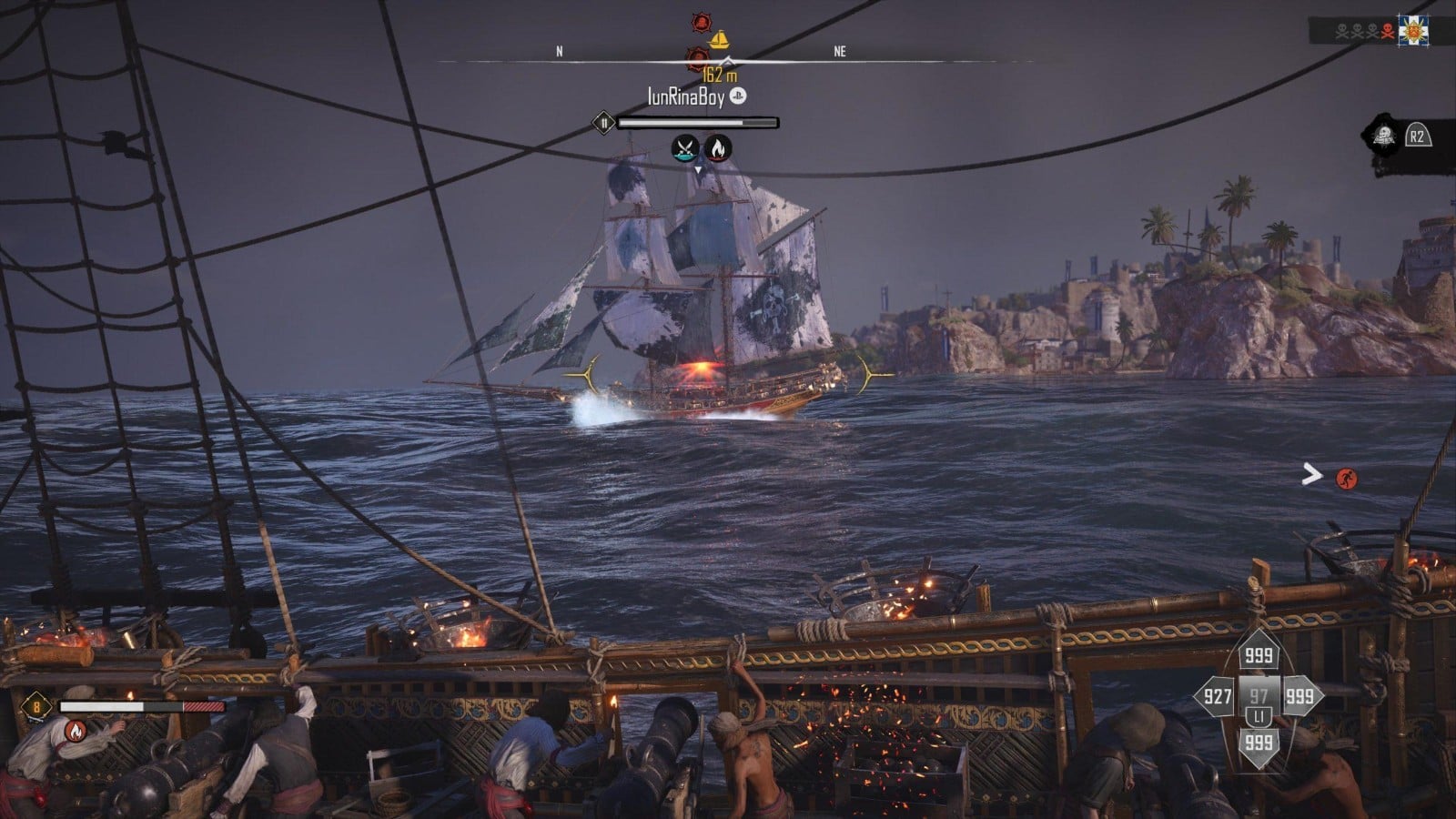 A Frigate surviving and defeating the Elder Dragon solo in Skull and Bones.