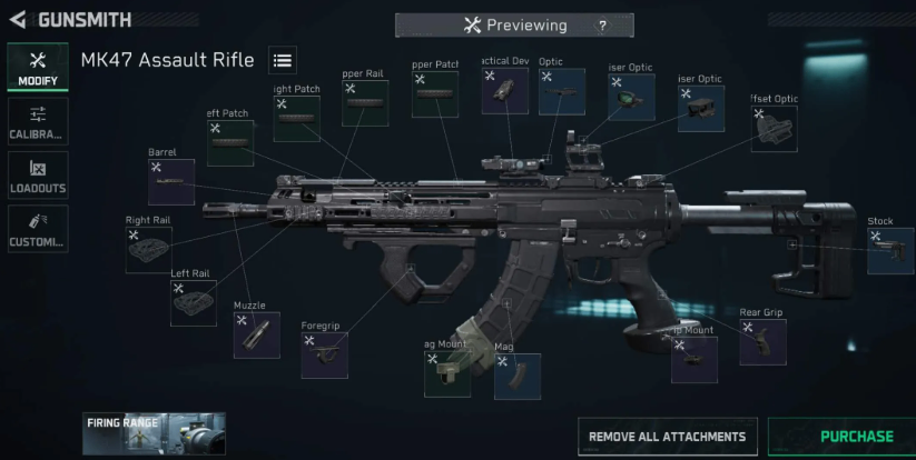 Delta Force AK attachment comparison showing recoil control improvements from the muzzle upgrade.