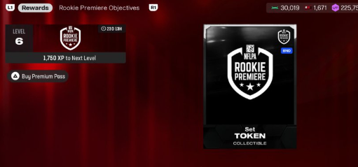 Madden 27 Rookie Premiere Field Pass showing token rewards and Madden NFL Coins progression