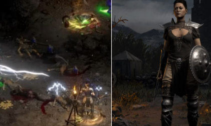 D2R Trap Assassin mercenary equipped with Infinity, Fortitude and Andariel's Visage for Lightning Sentry farming