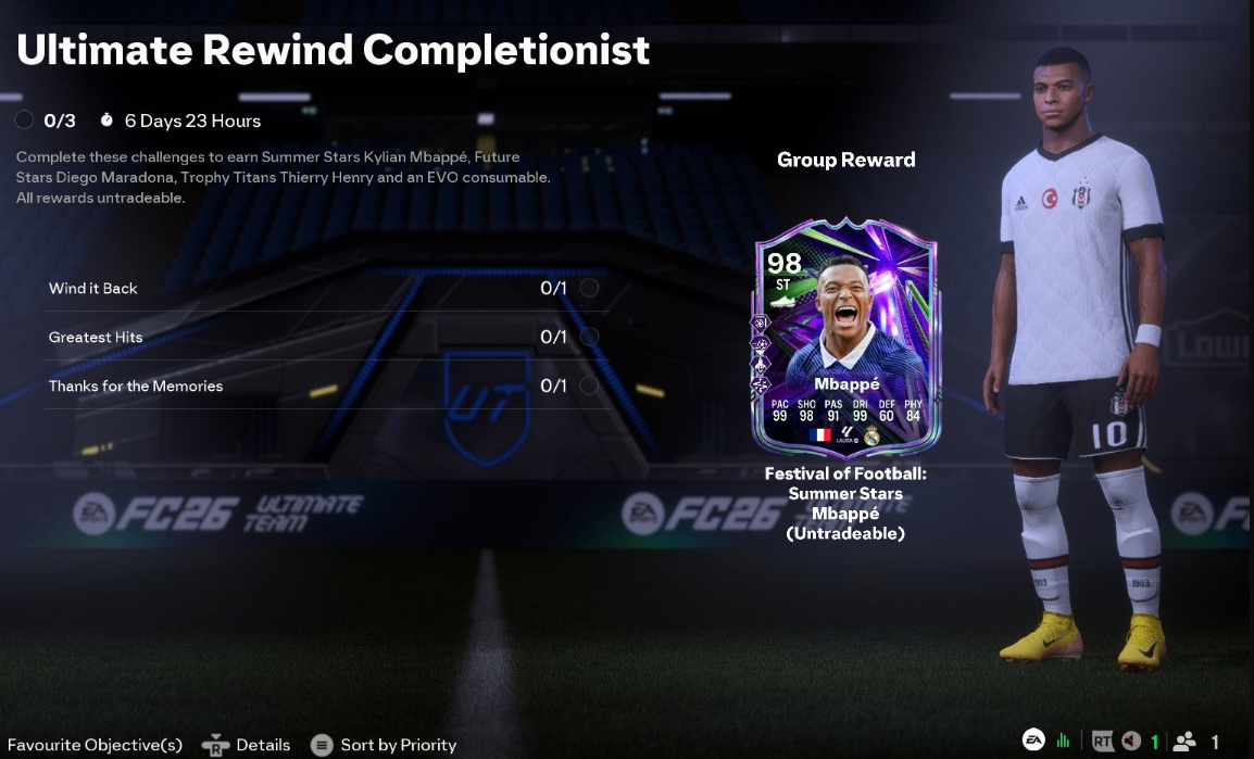 EA FC 26 free 98 Summer Stars Mbappé,FC 26 Ultimate Rewind objectives guide,FC 26 Wind It Back objective completion,FC 26 Summer Stars Mbappé stats & unlock,FC 26 Greatest Hits Thanks for the Memories,FC 26 Ultimate Rewind free rewards,buy FC 26 Coins,FC 26 Coins