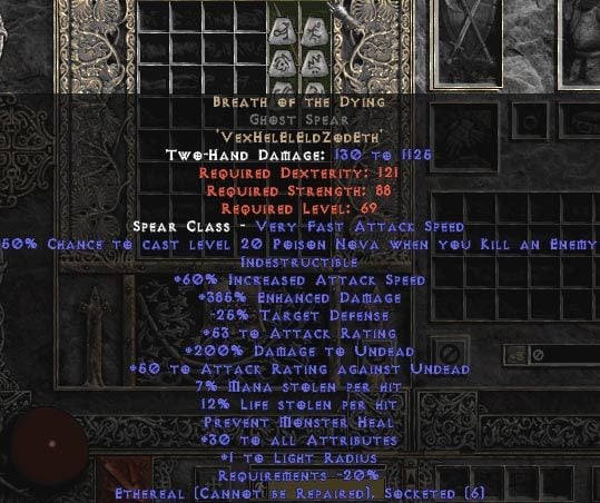 Breath of the Dying delivers exceptional attack speed and physical DPS for high-end melee Spear builds.