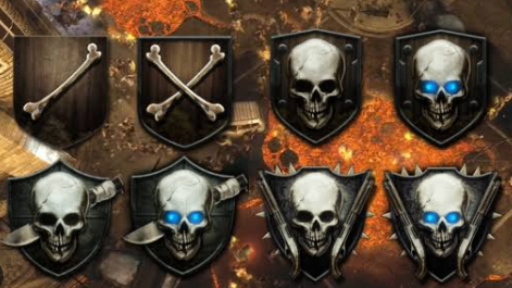 Black Ops 2 Zombies ranking system showing the progression from Bone and Crossbones to Skull, Knife, and the final Shotgun rank.