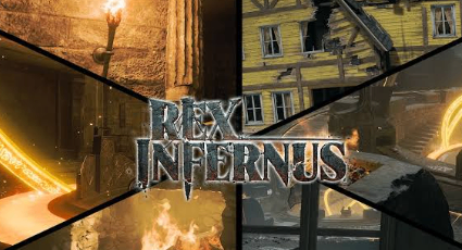 Rex Infernus overview showing the decayed Revelation-style house and the dark fantasy environment surrounding the final Zombies map.