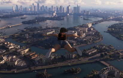 GTA 6 Gameplay showcasing the dense streets, traffic, pedestrians and large open world of Vice City.