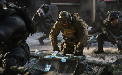 COD MW4 player using strafing movement to challenge an enemy during a multiplayer gunfight.