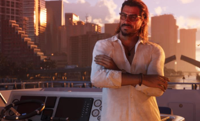 GTA 6 Trailer 3 featuring Jason and Lucia in Vice City with a detailed city skyline