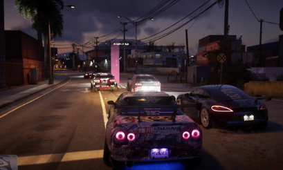 GTA 6 driving gameplay featuring high-speed cars, dense traffic, street racing and the redesigned vehicle physics system.