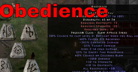Obedience offers outstanding physical damage and value, making it one of the best budget Spear Runewords in Diablo 2 Resurrected.