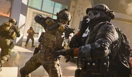 COD MW4 multiplayer gameplay showing fast-paced combat and chaotic player movement on a modern map.