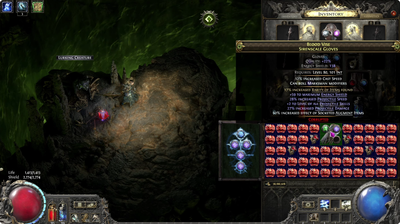 PoE 2 Crafting Guide: How to Craft Endgame +2 Projectile Siren Scale Gloves with 60% Socketed Augment Effect