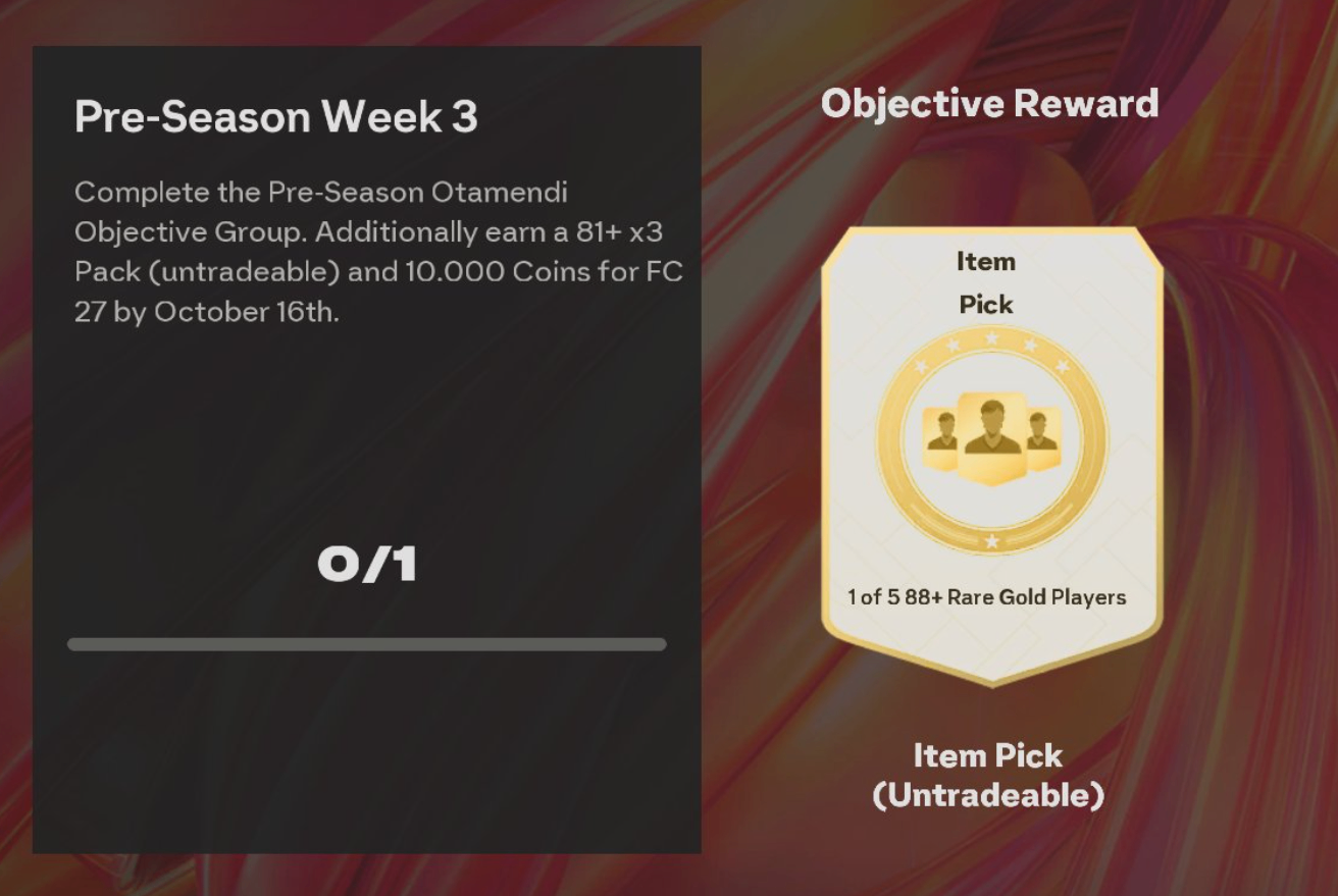 FC 27 Pre-Season Otamendi objectives guide,FC 27 10000 coins 81+ x3 pack rewards,FC 27 Pre-Season carryover rewards unlock,Fastest way to complete Otamendi Pre-Season objectives,FC 27 Primera División Argentine player objective tips,FC 27 Coins,buy FC 27 Coins