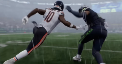 In-game view of the Loop Man 0 defense creating pressure against the quarterback while maintaining coverage across the field.