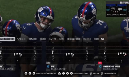 Madden NFL 27 Giants Playbook showing the Gun Trey Open Offset formation and offensive setup.
