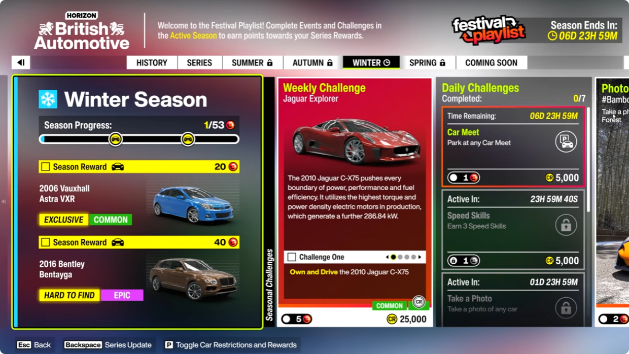 Forza Horizon 6 British Automotive Winter Season Guide: All Challenges and Rewards