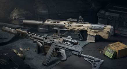 A complete MDR Gunsmith setup featuring the Practical Suppressor, Vertical Foregrip, MDR308 Long Barrel, Recoil Pad and Holographic Sight Type 2.