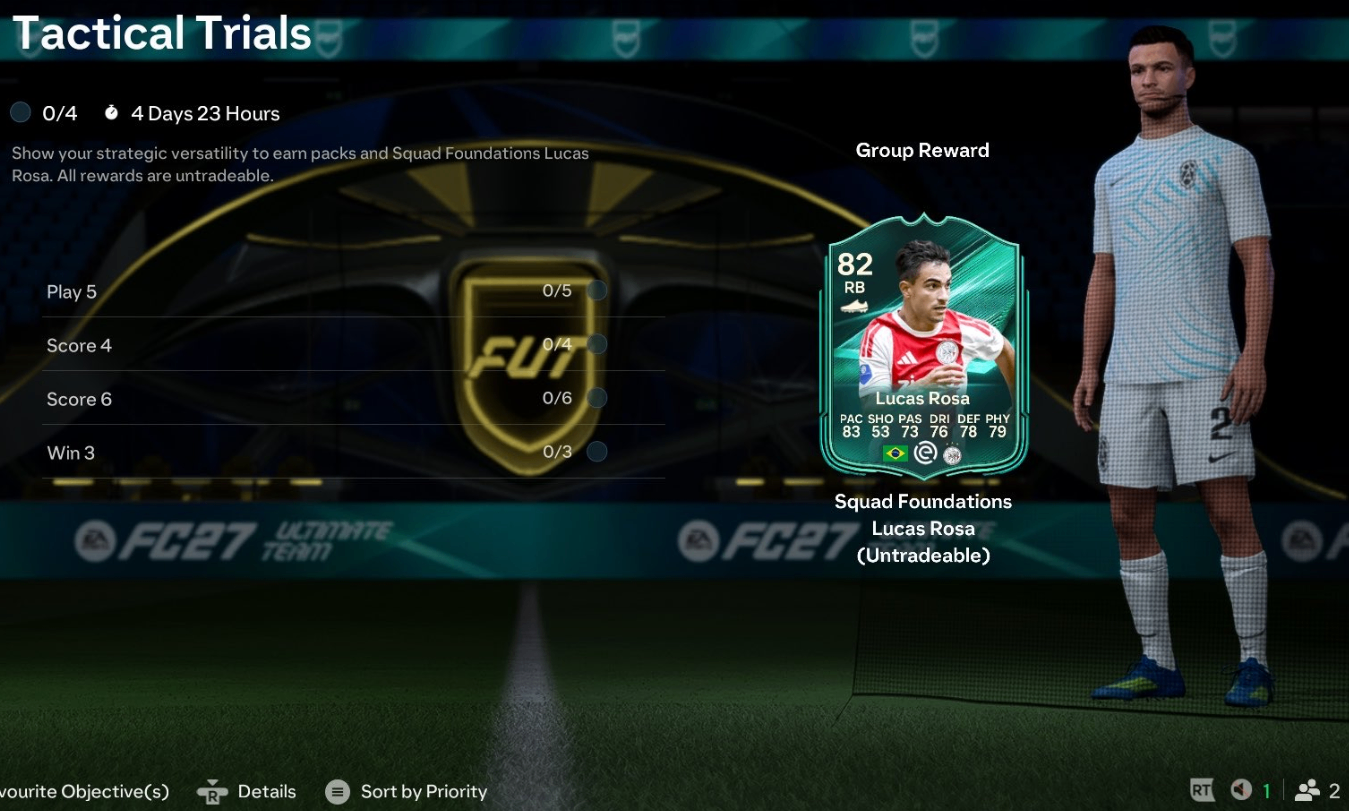 EA FC 27 Tactical Trials guide,FC 27 Lucas Rosa objective unlock,EA FC 27 Tactical Trials fast completion,FC 27 Squad Foundations Lucas Rosa,EA FC 27 Tactical Trials all objectives,FC 27 Tactical Trials rewards pack guide,Fastest way to complete Tactical Trials FC 27,FC 27 untradeable objective rewards
