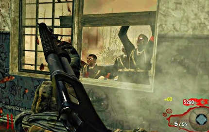 CoD Black Ops 2 zombies Verrückt map gameplay showing the dark asylum layout and zombie spawns.