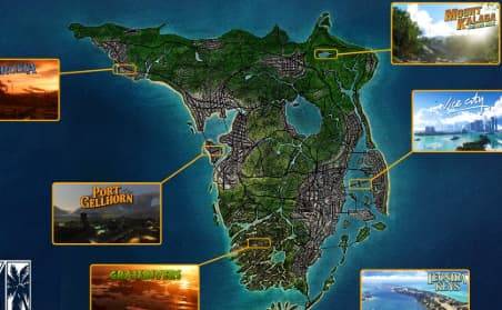 GTA 6 Map V16 adds more detail to Leonida, highlighting Vice City, Port Gellhorn, Ambrosia, Capri, airports, industrial areas and other locations across the expanded GTA 6 world.