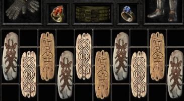 Grand Charms stored in a D2R inventory, representing the type of high-level charms players can save for repeated Perfect Gem rerolls.