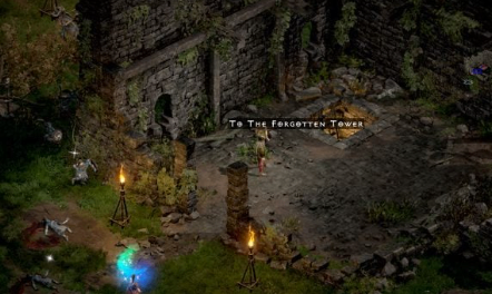 Diablo 2 Resurrected Act 2 dungeon map showing directional patterns for Halls of the Dead, Maggot Lair, and Claw Viper Temple.