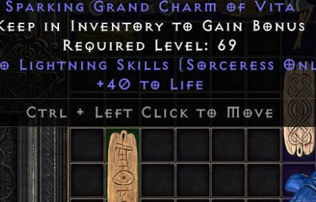 Example of a Lightning Skills Grand Charm in Diablo 2 Resurrected, illustrating the type of Skiller players chase with repeated Grand Charm rerolls.
