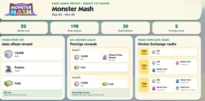 Monopoly GO Monster Mash Album Leaked: Starts September 23, Sets, Rewards & Golden Sticker
