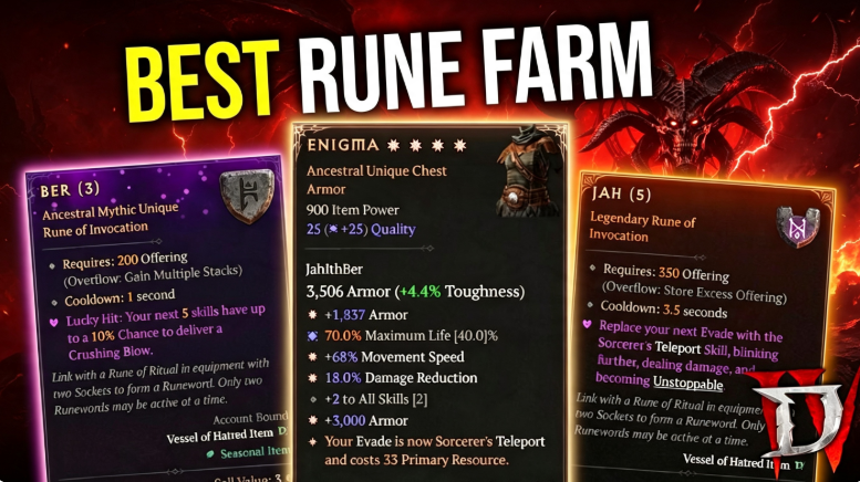 Diablo 4 Season 15 Enigma Rune Farm: How to Get Jah, Ith  & Ber Fast