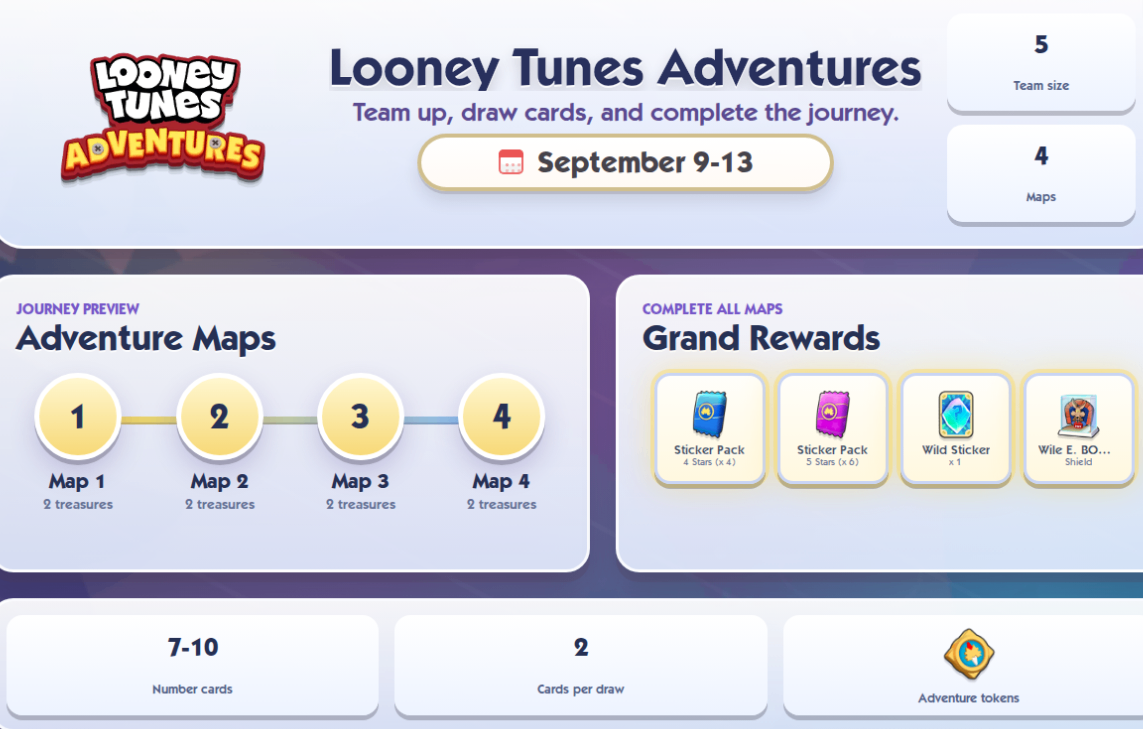 Monopoly GO Looney Tunes Adventures,Monopoly GO Looney Tunes rewards guide,Monopoly GO Adventure Club tips September 2026,Monopoly GO Wild Sticker event,Monopoly GO Road Runner Token,Monopoly GO Wile E BOOM Shield,buy Monopoly Go Stickers,Monopoly Go Stickers