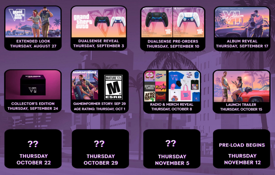 GTA 6 Rockstar aankondigingen vandaag,GTA 6 Justice soundtrack,GTA 6 hands-on previews,GTA 6 live-action trailer Miami auto's,GTA 6 PS5 Pro bundel speciale editie,Kopen GTA 6 Money,GTA 6 toeristische pagina Rockstar website,GTA 6 nieuwe trailer geruchten