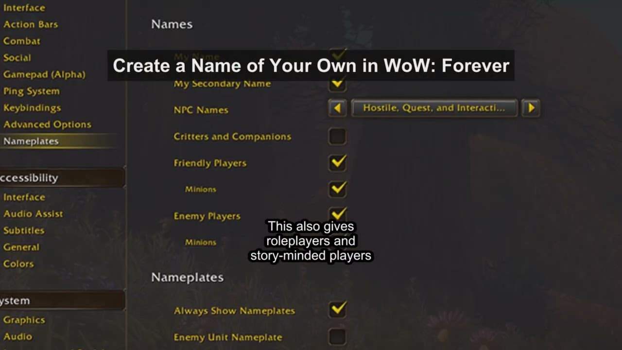 WoW Forever character creation secondary name
