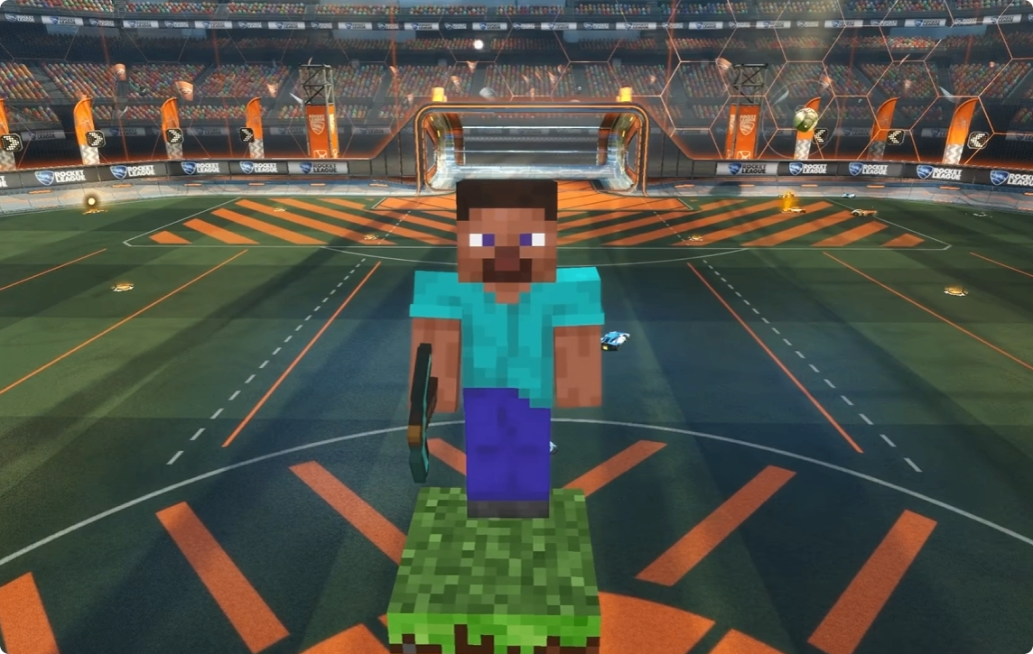 Rocket League, Minecraft, Blocky League, crossover Minecraft, mod Rocket League, Steve, Ender Dragon, TNT, jocuri crossover, fan mod, cumpara Minecraft Accounts