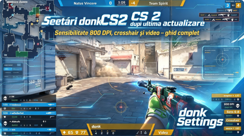 Setări donk CS2 2026: Sensibilitate 800 DPI, Crosshair și Config Video
