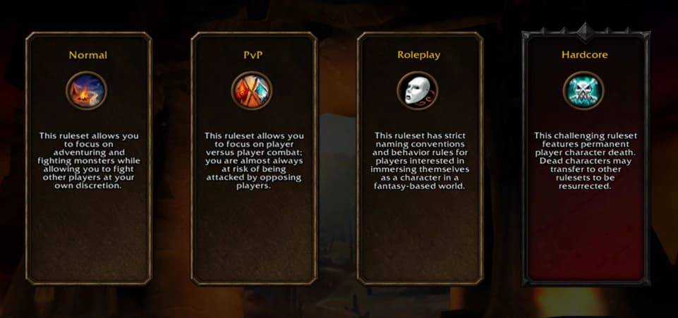 WoW Forever ruleset selection screen
