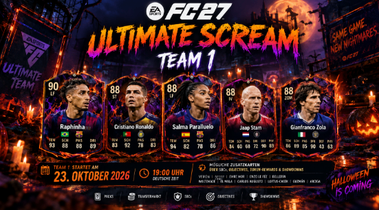 FC 27 Ultimate Scream Team 1,FC 27 Ultimate Scream Leaks,FC 27 Coins kaufen,Leaks,Ratings,Release Date,Spieler,Raphinha 90 OVR,SBCs,Cristiano Ronaldo,Upgrades