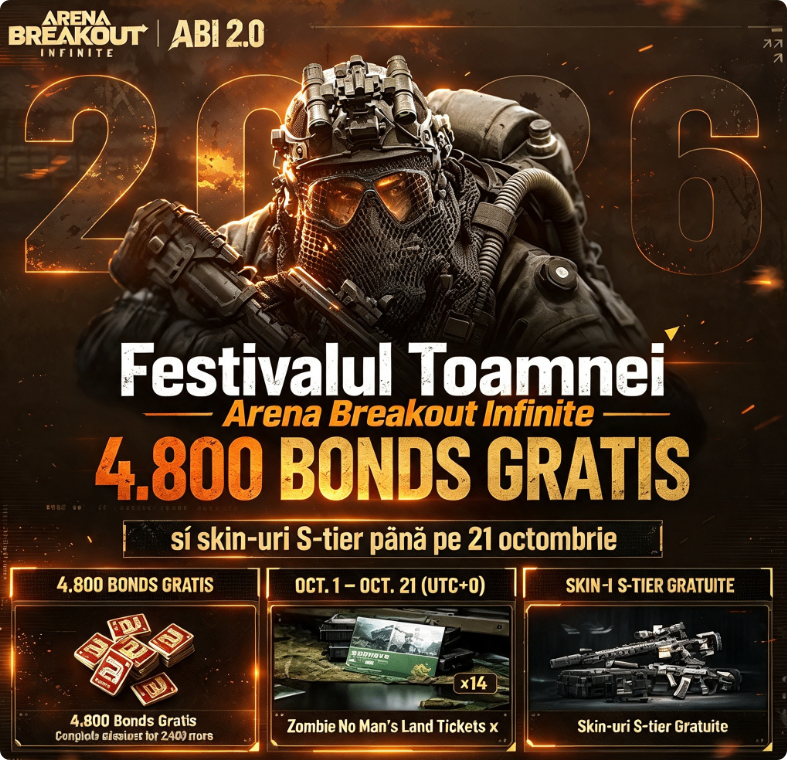 Festivalul Toamnei Arena Breakout Infinite, Arena Breakout Infinite Bonds gratis, skin S-tier gratuit Arena Breakout, Arena Breakout Infinite eveniment octombrie, 4.800 Bonds, sign-in reward Arena Breakout