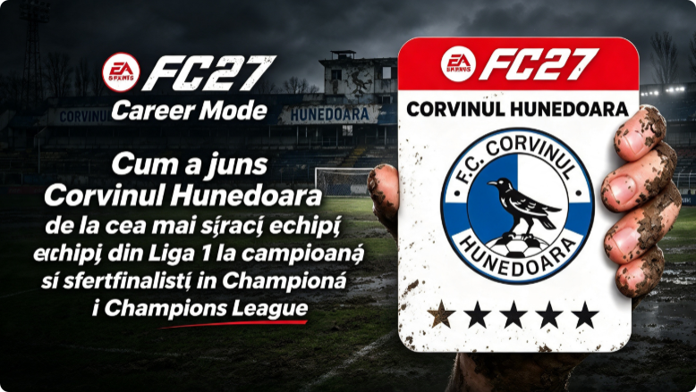 FC 27 Career Mode: Cum a ajuns Corvinul Hunedoara de la cea mai săracă echipă din Liga 1 la campioană și sfertfinalistă în Champions League