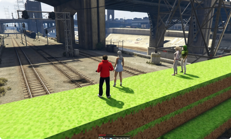 Minecraft în GTA 5, mod GTA 5, bedrock, TNT, slash build, tren GTA 5, teste în GTA Online, GTA 5 Money