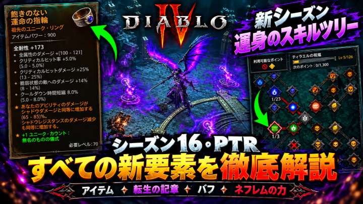 ディアブロ 4 シーズン16 PTR最新情報！10月27日開始、新ウォー・プラン・ホラドリムのキューブ・全クラス調整を徹底解説