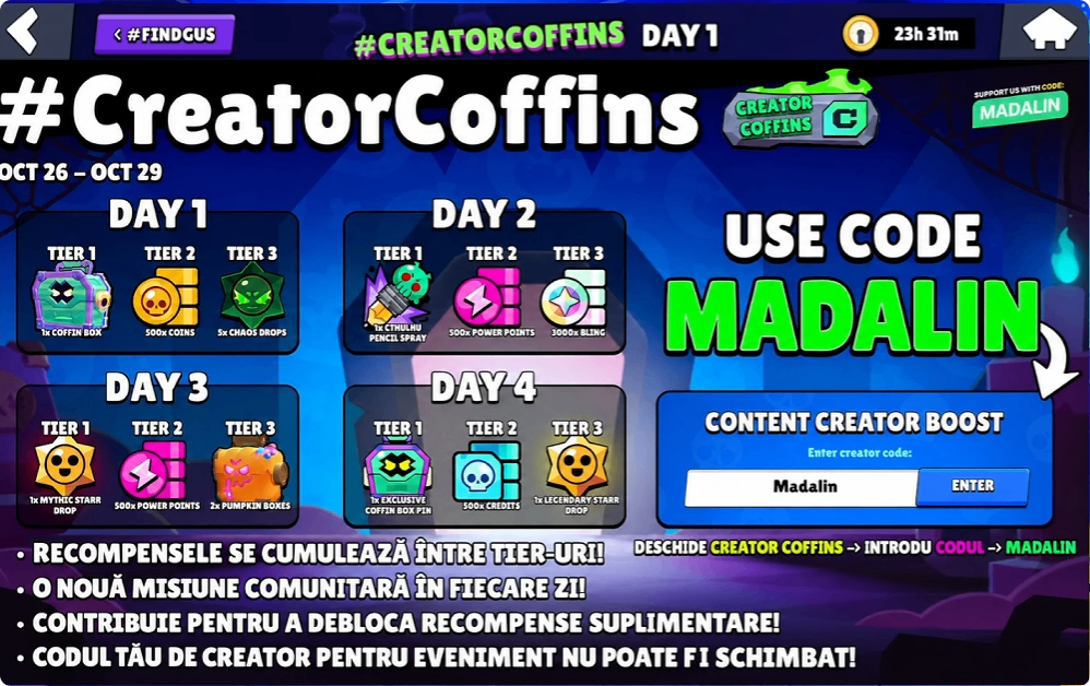 Brawl Stars, Brawl Stars event, Creator Events Brawl Stars, Brawl Stars recompense, Brawl Stars update, Scary Coffins, Brawl Stars damage, Brawl Stars Top Up