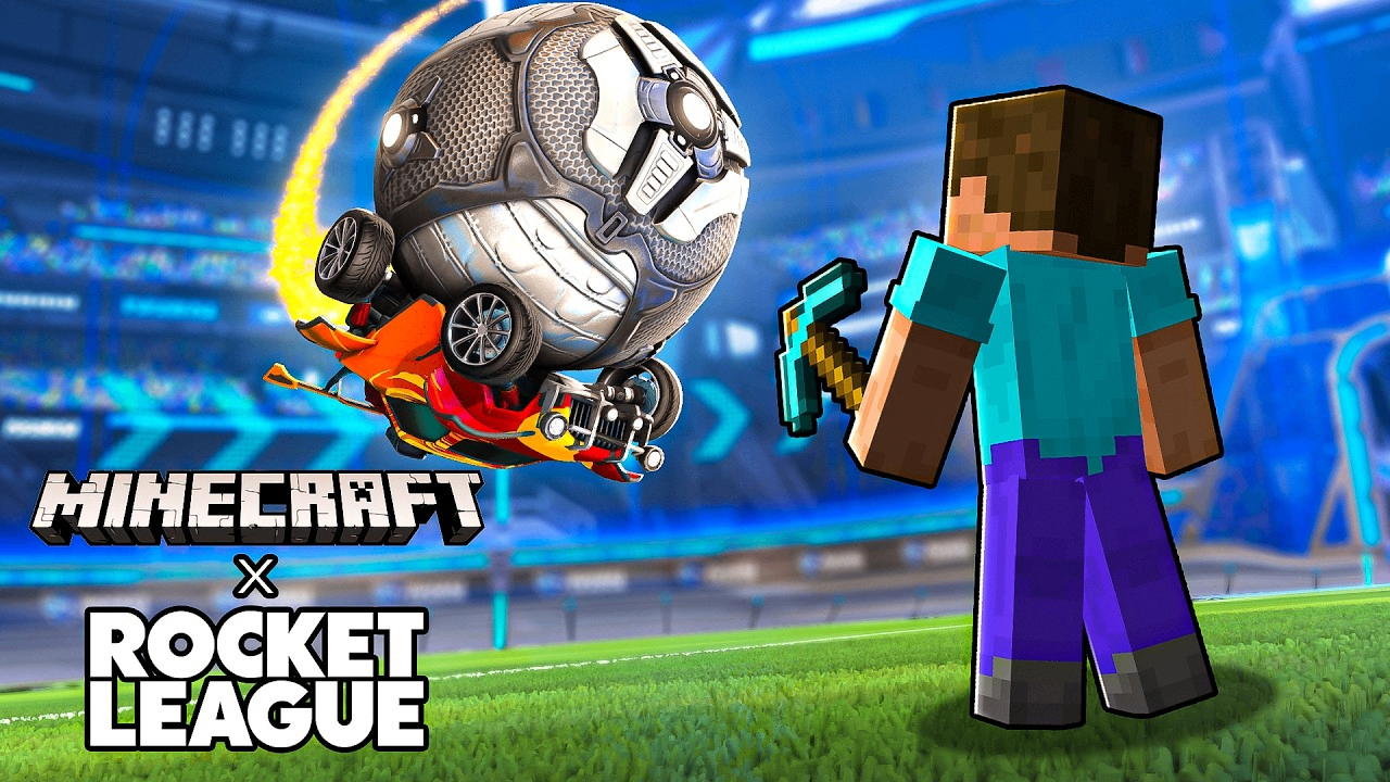 Rocket League, Minecraft, Blocky League, crossover Minecraft, mod Rocket League, Steve, Ender Dragon, TNT, jocuri crossover, fan mod, cumpara Minecraft Accounts